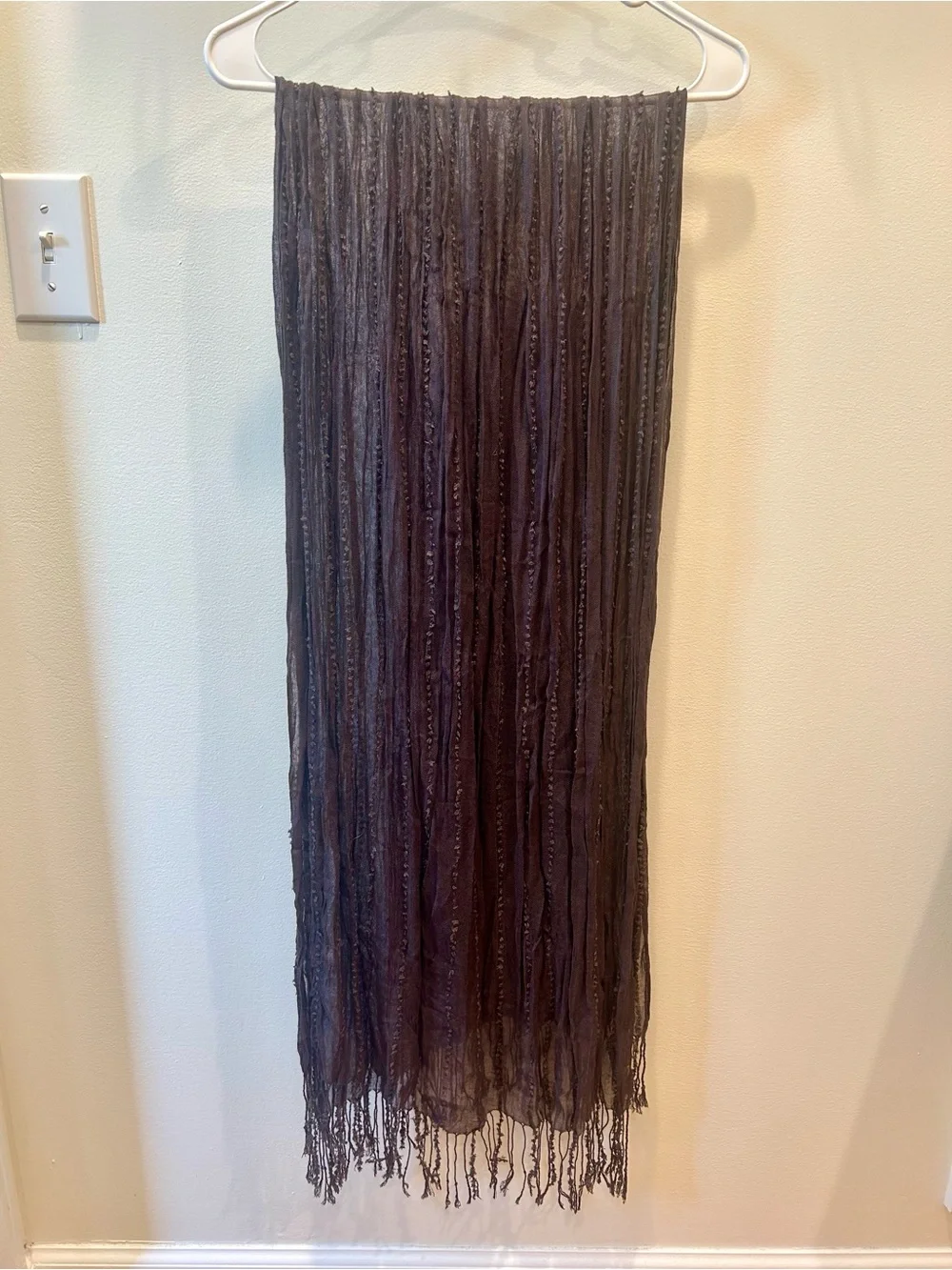 Charcoal Gray Crinkle Gauze Fringe Scarf Lightweight Shacker Textured Wrap 22x74